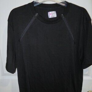 Comfy Chemo Mens Large Chemotherapy Port Access Zipper Short Sleeve Shirt Black